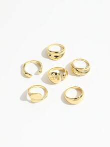 6 Stücke schlichte geometrische Chunky Moderinge, vintage inspirierte klassische Goldfarb Cocktail Ringe für Frauen