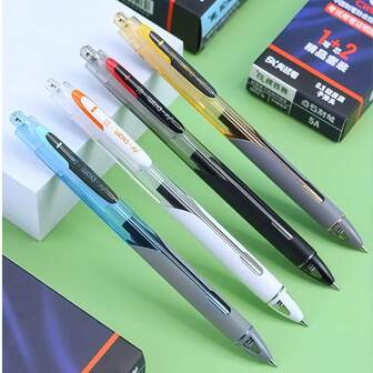 4支0.5毫米黑色静音圆珠笔，适用于考试、办公和图书馆使用。