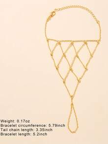 1 pieza Nuevo brazalete de cadena de dedo de malla nupcial, accesorio de brazalete de lujo con rhinestones - red - Ver 5