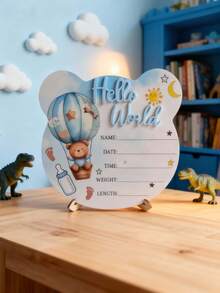 木制婴儿成长里程碑“你好，世界”标志，新生儿摄影道具木牌，适合作为男宝宝和女宝宝的迎婴派对礼物 - 小熊板 - 查看 11