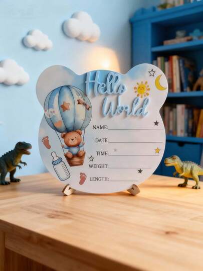 Hölzerner Baby Meilenstein "Hallo Welt" Wachstumsmarker, Neugeborenen Fotografie Requisite Holzschild, geeignet als Babyparty Geschenk für Jungen und Mädchen