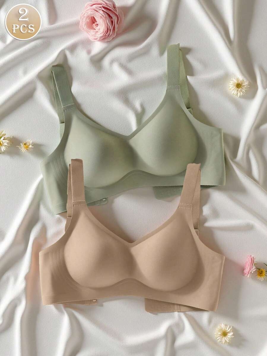 2pcs/Set Minimalist Comfortable Sports Bras For Women, Wireless, Solid Color - Multicolor - View 1