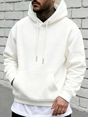 Sudadera con capucha casual de unicolor con cordón para hombres, sudadera de otoño/invierno