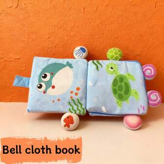 1件卡通3D布书手持玩具，内置发声纸盒和铃铛，可爱动物造型3D铃铛布书，早教玩具，适合作为新生儿礼物