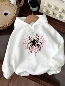 Hoodie Blanca para Mujer con Impactante Estampado de Araña Negra y raña Roja Estilo Urbano-Gótico con Toques de Misterio y Elegancia Rebelde Perfecta para Looks Modernos y Audaces Durante la Temporada Otoño-Invierno - Blanco - Ver 1