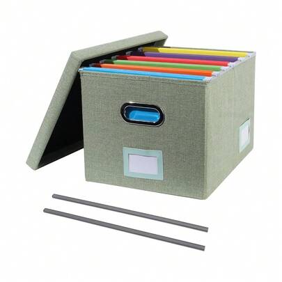 Portable File Organizer Box With Lid, Office Document Storage With Multi-Label Slots, Fits Letter/Legal Size Files, Lightweight And Stackable (Light Green),HangingFiles,LightGreen