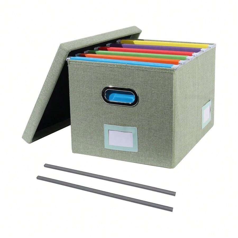Portable File Organizer Box With Lid, Office Document Storage With Multi-Label Slots, Fits Letter/Legal Size Files, Lightweight And Stackable (Light Green),HangingFiles,LightGreen - LightGreen - View 1