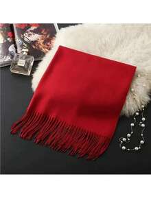 Casual Elegant Winter Scarf 150g With Fringes - 紅色 - 查看 2