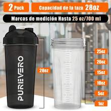 Paquete de 2 Shaker Proteina, 28 onzas Vaso, Con 1 Caja de Almacenamiento de Proteínas 2 Bolas Agitadoras, para Fitness y Deportes, A Prueba de Fugas (Shaker Proteina, Negro + Blanco) - Blanco + Blanco - Ver 9