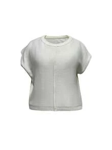 2025 Autumn/Winter New Women White Loose Cropped Knit Vest - Casual Street Style Sleeveless Round Neck Elegant Blouse, Suitable For Christmas & New Year - Rice - View 3