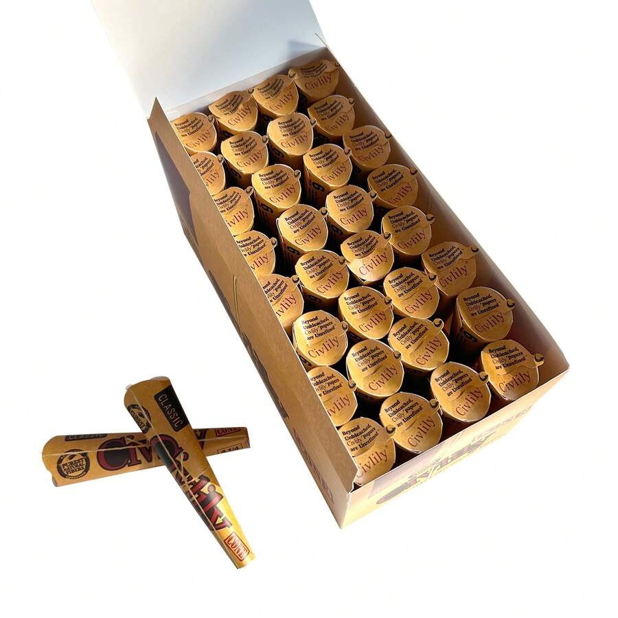 32pcs/Box Slow Burning Cigarette Paper Cartridges, 3pcs/Cartridge, 129mm Large Pre-Rolled Cone, Suitable As Holiday Gift For Friends And Family - Yellow - View 1