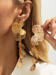 2pcs/Set Luxurious Leaf Tassel Earrings, Elegant Luxury, Suitable For Vacation, Party, Casual, Street Style, Wedding, Anniversary, Unisex Charm Jewelry Gift - Earring - View 11