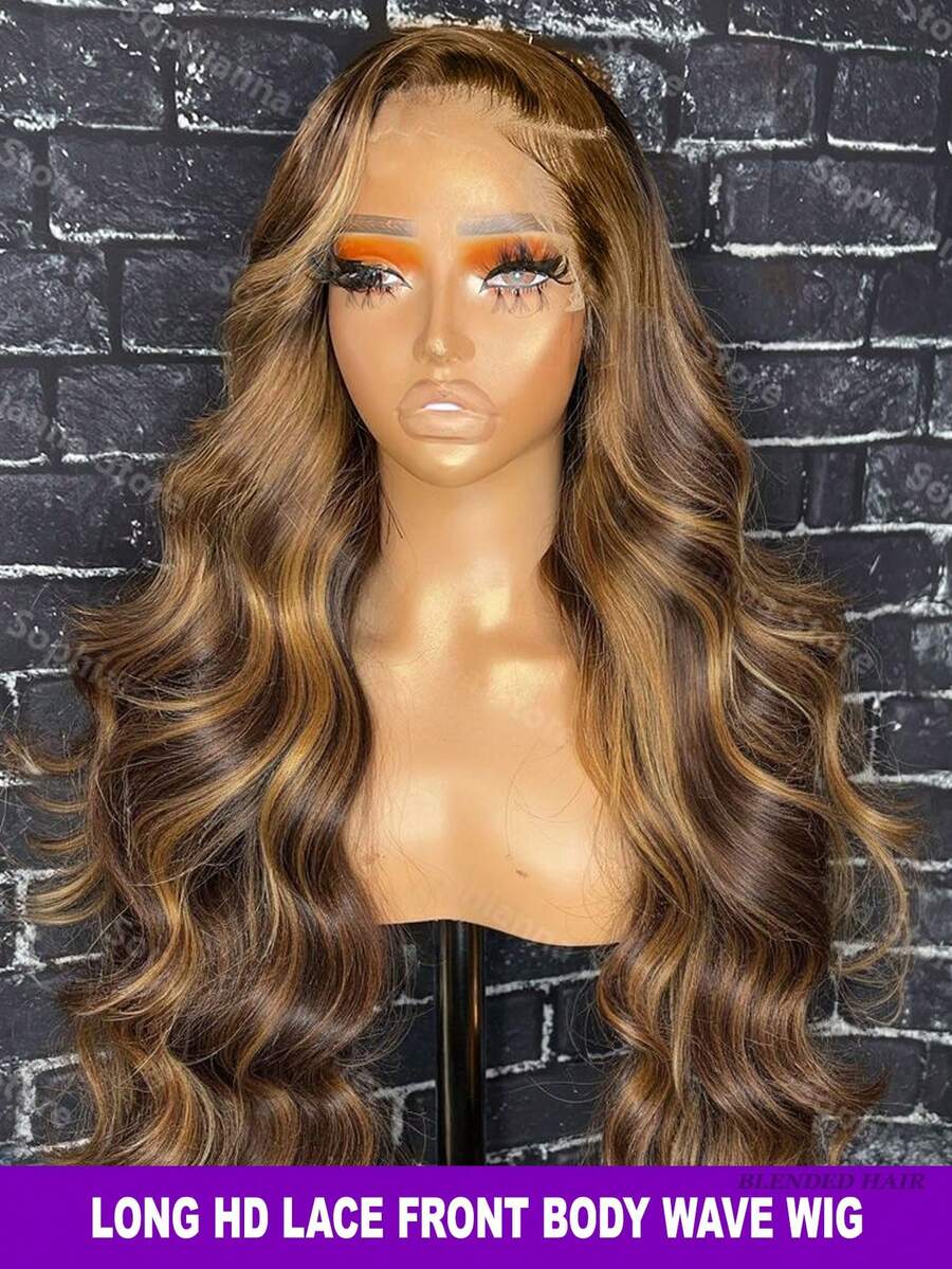 200% 密度 #P4/27 高光波浪卷发 13x4 高清蕾丝前假发 混合发质 8-34 英寸 深棕色波浪卷发蕾丝前假发 人发混合发质 预拔自然发际线 带婴儿发 棕色短鲍勃波浪卷发蕾丝前假发 - SP4/27 - 查看 1