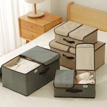 1pc Foldable Linen Fabric Storage Box With Lid, Large Capacity Clothes Organizer - Multicolor - View 8