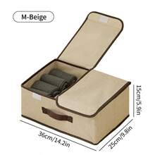 1pc Foldable Linen Fabric Storage Box With Lid, Large Capacity Clothes Organizer - Multicolor - View 14