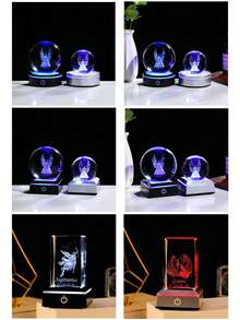 1pc Modern 3D Glass Ball LED Base, Touch Color Changing LED Display Stand - USB/Battery Powered, Decorative Atmosphere For Liquor, Suitable For 3D Crystal Photos, Glass, Acrylic Or Transparent/Translucent Materials, Party, Room, Office Decoration - Multicolor - View 5