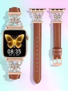 سوار ساعة جلد طبيعي للنساء مقاس 38 مم - 49 مم - إبزيم معدني بشكل فراشة لامع، رفيع وناعم، مقاوم للعرق - سوار ساعة أنيق وعصري، مناسب للأعمال والمواعيد والزفاف والحفلات والاستخدام اليومي - هدية رائعة للمرأة، ملحق ساعة عالي الجودة - بني - مشاهدة 2