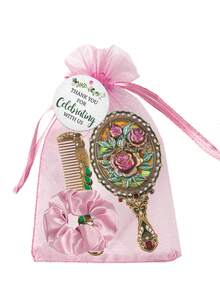Brodark 5件/25件复古玫瑰水钻迷你梳子镜发圈套装，包含感谢卡和束口袋，婚礼回礼，适合伴娘、女士单身派对、新娘送礼会、生日、开学、新年、情人节礼物 - 彩色 - 查看 4
