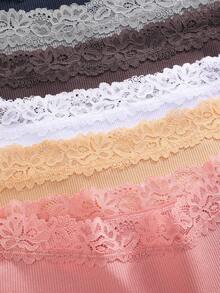 7pcs Solid Color Cotton Lace Patchwork Ribbed Sexy Romantic Comfortable Low Waist Women's Triangle Panties - Multicolor - View 6