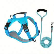 反光可调节狗狗胸背带和牵引绳套装，透气网眼宠物背心，带加厚手柄和牵引绳，让狗狗户外散步更舒适 - 适合中大型犬 - 适合夜间散步和户外探险 - 送给狗主人的完美礼物