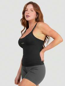 Kit Of 2 Women's Plain Polyamide Tank Tops With Thin Straps, Slim Fit, Summer Gym T-Shirt - PK negro + PK azul - Ver 7