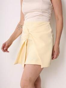 Women's High-Waisted Short Skirt With Back Zipper, Low-Price Discount. - Vàng nhạt - Xem 2