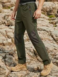 YOMEGO 透气快干轻质工装裤，松紧腰带，4 个拉链口袋，男士撞色条纹印花裤，适合户外运动，配腰带，适合户外活动，徒步裤男士，春季，夏季