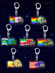 1pc Acrylic Rainbow Cat Keychain, Kawaii Cat Keychain, Cute Cartoon Bag Pendant,Dogecoin, Zombies, Ponies, American Flag Rainbow Bag Charm Exquisite Small Gift, Christmas Gift - Multicolor - View 2