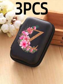 1 Stück Blumen A-Z Buchstaben PU Leder Aufbewahrungsbox, Kartenhalter, Ausweis/Namenskarten Organizer, geeignet für Reisen, Digitalzubehör, Kopfhörertasche - Verschiedenfarbig - Übersicht 14