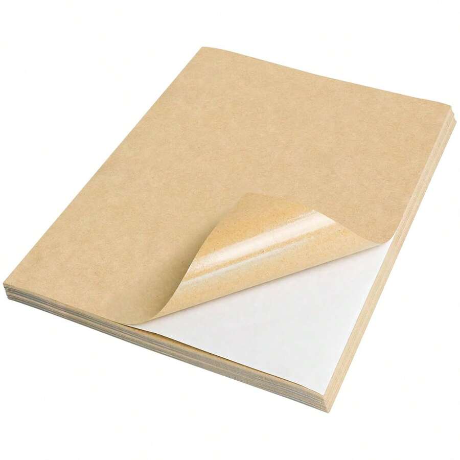 50 Printable Kraft Paper Stickers, Inkjet Printer Compatible, Full-Sheet Self-Adhesive Label, Matte Finish (8.5" X 11") - Coffee - View 1