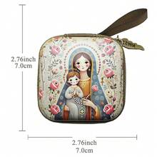 Bolsa de almacenamiento con cremallera para rosario portátil de la Virgen María, artículos religiosos elegantes, caja de joyería cristiana con dibujos animados para devotos, decoración de habitación, 7x7cm - Multicolor - Ver 21