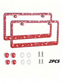 1pc/2pcs Shiny Rhinestone License Plate Frame - Sparkling Crystal Inlaid Stainless Steel Frame With Sequin Screw Caps | Long-Lasting Shine, Unobstructed Design | Fashionable Diamond Car Accessory, Suitable For Men And Women - Style a - View 15