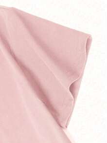 Women's Summer New Funny Handpainted Heart & Coffee Cup Print Casual Round Neck Pink Short Sleeve T-Shirt, Fashionable & Versatile Top - Pink - View 7