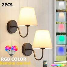 1-2pcs Vintage Wall Lamp, With Fabric Lampshade, Gold/Black Optional, RGB Dimmable Bulb With Remote Control, 10cm Base, Detachable, Suitable For Corridor, Bedroom, Living Room, Kitchen, Study, Cafe, Hotel And Commercial Decoration - Multicolor - View 12