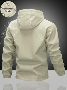 Men's Hooded Drawstring Soft Shell Windbreaker Jacket, Sports & Casual, Front Large Pocket, Zipper Side Pockets, Suitable For Daily Wear, Versatile & Popular Jacket - White - View 3