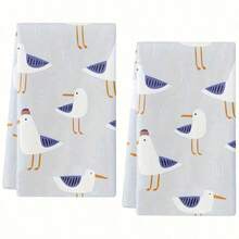 Set Of 2 Cartoon Seagull Kitchen Towels 40x60cm, Super Soft Absorbent Machine Washable Dish Cloths, Multi-Use For Cooking Cleaning Kitchen Bathroom Decor - Blue and White - View 11