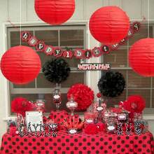 10-Inch Red Round Paper Lanterns Decorative Hanging Asia Japanese Paper Lanterns Lamp Birthday Wedding Bridal Shower Home Decor Party Decoration(6 Packs) - Hồng - Xem 3