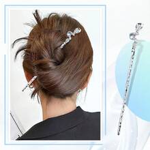Retro Vintage Asian Chinese Traditional Hanfu Silver Metal Flower Hair Sticks With Pearl Bead Pendants Bamboo Lotus Long Hair Chopsticks Forks Bun Updo Holders Hairpins - 8件套裝 S2 - 查看 4
