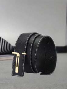 3.3cm Wide Men's Fashion Versatile Faux PU Leather Durable Belt - Gold Metal Buckle, Textured Pattern, Smooth Surface - Classic T-Letter Design, Suitable For Daily Commute And Formal Occasions, Ideal Gift For Boyfriend - Multicolor - View 7