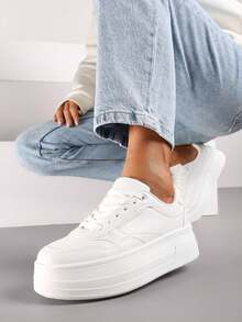 Zapatillas de plataforma suaves para mujer, de estilo casual para primavera y otoño - Blanco - Ver 2