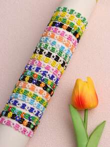 10Pcs/Lot Fashion Artistic Elegant Sweet Colorful Small Flowers Rice Bead Women Men Bracelets Candy Color Bohemian Countryside Styles Casual Party Gifts For Friends Daily Wearing Accessories