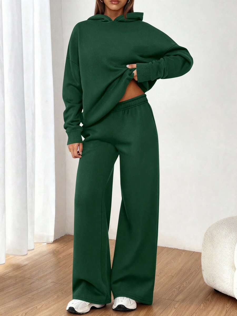 Womens Sweatsuits 2 Piece Set Casual Winter Long Sleeve Hoodie Loose Wide Leg Sweatpants Fall Tracksuit Spring Fall Clothes For Women Valentine Vacation Outfits Women - Xanh đậm - Xem 1