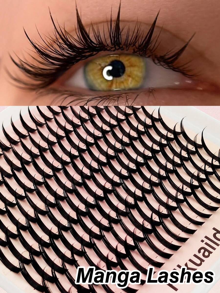 Rikuaild 160pcs D Curl 13-20mm Spiky Cartoon False Eyelashes, Soft & Lightweight Thick Lash Clusters, Create Dramatic Lash Effect, Suitable For Fairy, Halloween Costume, Party Makeup - D - 查看 1