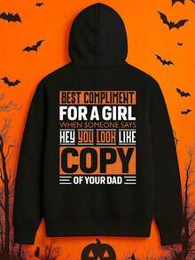 1pc Men'S Funny Best Compliment When Told I Look Like My Dad Graphic Hooded Sweatshirt - Black Polyester Pullover With White Text, Casual Streetwear Hoodie For Halloween, Christmas Gifts & Casual ,Fall Hoodies,Men's Fall Clothes,Street Wear,Halloween,Mens Hoodies,Y2k Clothes,Jesus Hoodie,Thanksgiving Day,Nightmare Before Christmas,ChristmasWarm And Comfortable - 黑色 - 查看 6