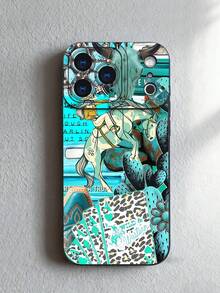 1 pieza Funda de teléfono con diseño de vaquero montando caballo, cartas de póker y elementos del desierto en tonos turquesa, estilo occidental moderno ideal para amantes del arte urbano y la cultura del Oeste, protección elevada para lente con diseño de ojo de cámara, resistente a golpes, compatible con iPhone 17 Pro Max/16/15/14/13/12/11/Plus/Pro/Pro Max, compatible con Galaxy A34/A35/A54/A55, Galaxy S20/S21/S22/S23/S24/S25 Ultra/Plus, compatible con Galaxy/Redmi/Honor/OPPO/ViVo - Negro - Ver 6