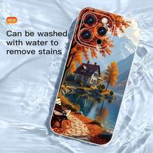 Stylish Protective Case for  17 Series And Earlier Models, Featuring a Vibrant Autumn Lake House Design. This TPU Soft Case Offers Full Coverage, Anti-Slip, And Anti-Fall Protection, Showcasing Beautiful Landscape Art Inspired by The Fall Seas - ブラック - チェックする 6