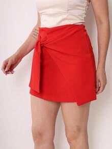 High Waist Short Skirt With Back Zipper Women Fashion Low Price Discount - 紅色 - 查看 2