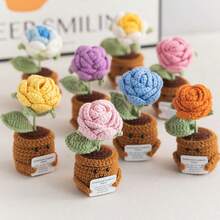 1pc Inspirational Potted Plant, Desktop Decor, Handmade Crocheted Flower, Mini Plant, Forget-Me-Not, Lily Of The Valley, Orange, Puff Flower, Sunflower, Cactus, Tulip Flower Handmade Warm Encouragement Card, Office Desk Decoration Room Decor Home Decor Ornaments Home Miniature Things