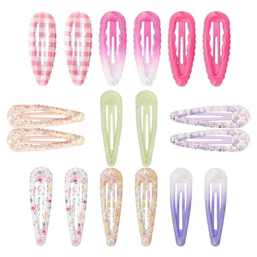 Decorative Hair Clips Set, Floral And Teddy Bear Pattern, Pastel Colors, 16 Pack, Girls Hair Accessories (Multi-Colored)Valentine's Day WBON - Nhiều màu 2 - Xem 1