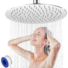 Presión Cabeza De Ducha De Agua De Lluvia, 304 De Acero Inoxidable Ducha De , 12 Inch Regadera Cuadrada,1/2" Conector, Rotación De 366 Grados,Ultra Fino Ahorro De Agua Regaderas Fijas(10 Pulgadas Redondo) - Multicolor - Ver 2